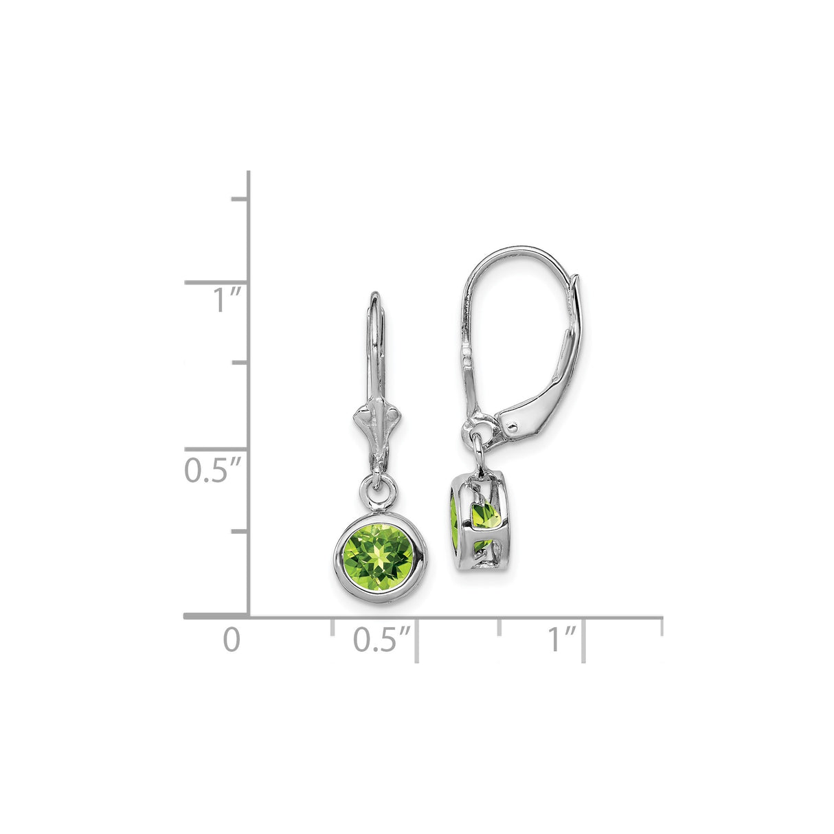 Sterling Silver Dangle Earrings with Peridot in Bezel Settings, Leverback Drop Style