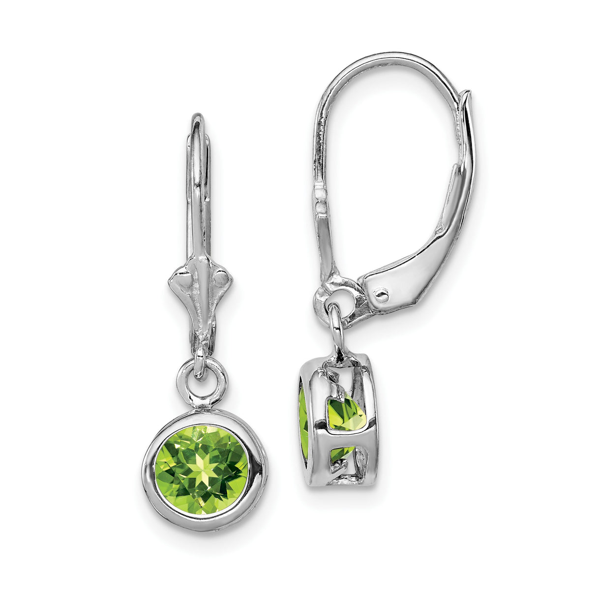 Sterling Silver Dangle Earrings with Peridot in Bezel Settings, Leverback Drop Style