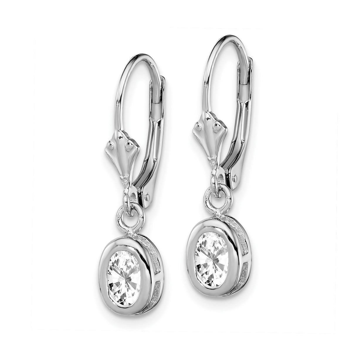 Sterling Silver Dangle Earrings with Oval Cut Cubic Zirconia, Bezel Setting, Leverback Closure