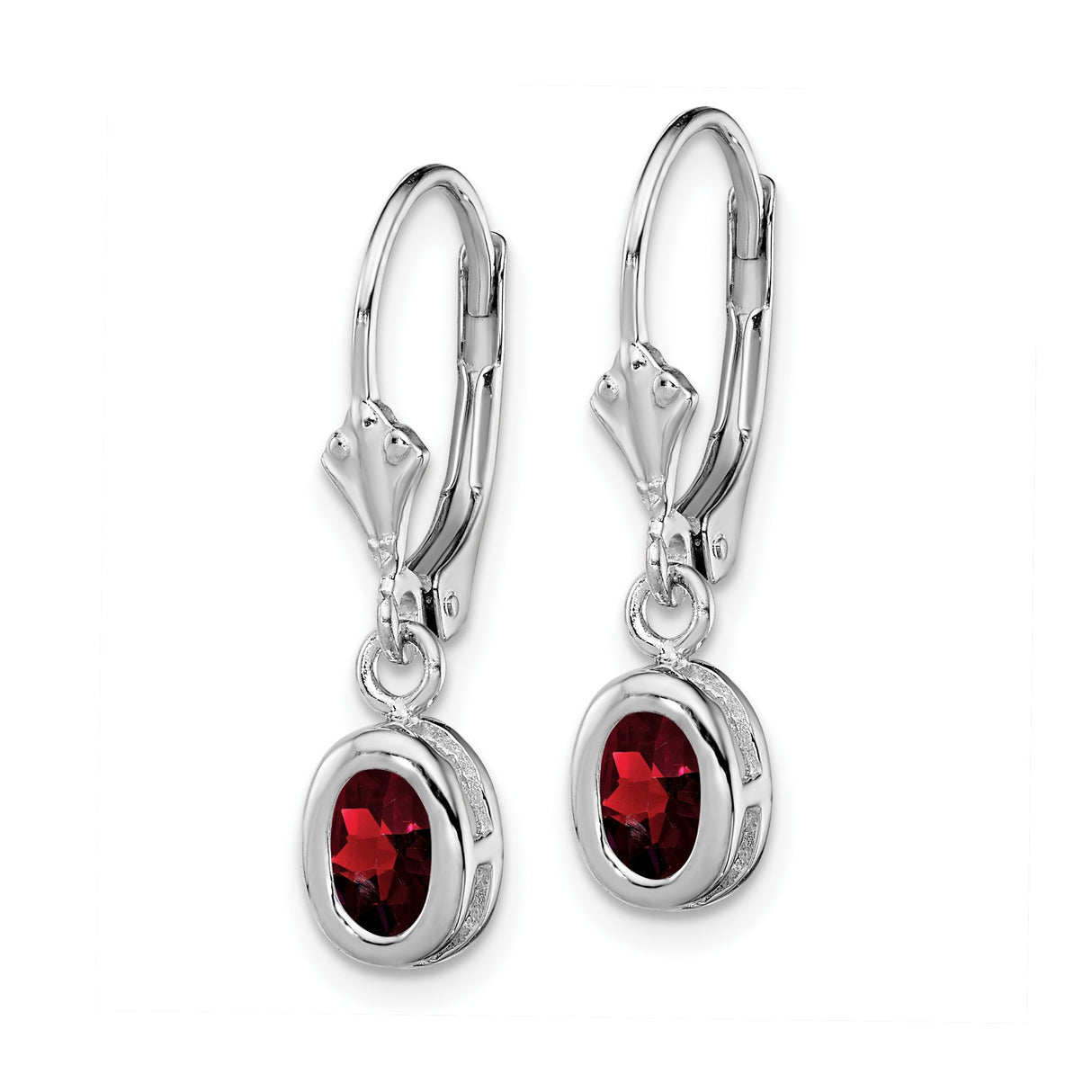Sterling Silver Dangle Leverback Earrings with Oval Garnet, Elegant Drop Design for Women