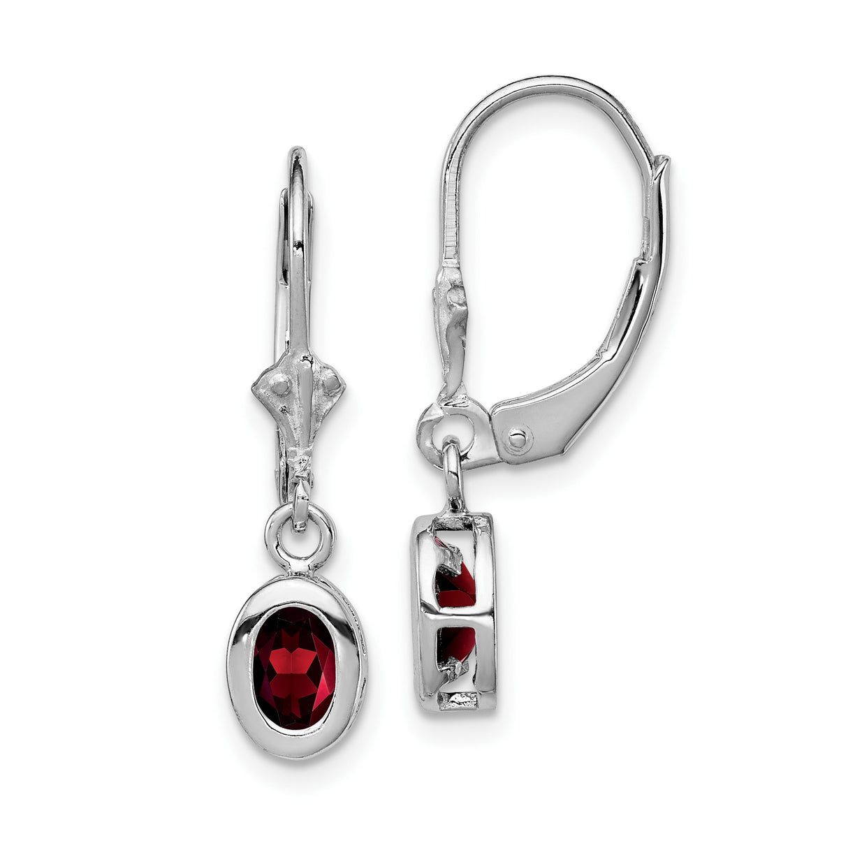 Sterling Silver Dangle Leverback Earrings with Oval Garnet, Elegant Drop Design for Women