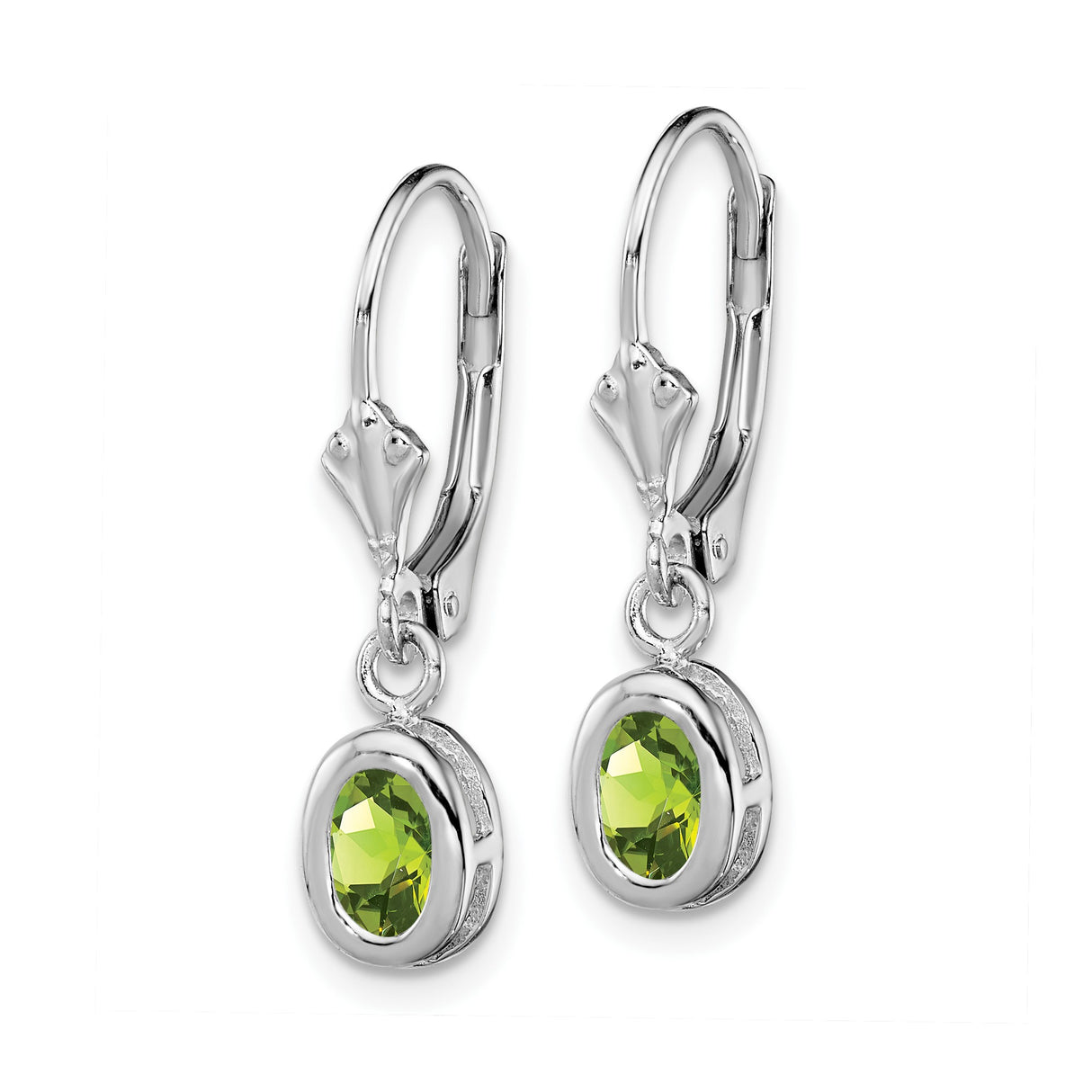 Sterling Silver Leverback Drop Earrings with Oval-Cut Peridot Gemstones, Classic Dangle Design