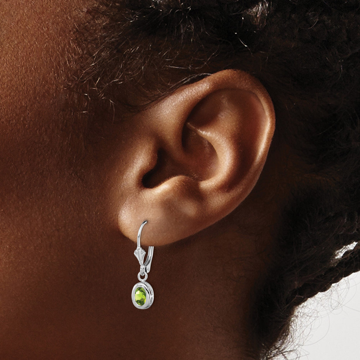 Sterling Silver Leverback Drop Earrings with Oval-Cut Peridot Gemstones, Classic Dangle Design
