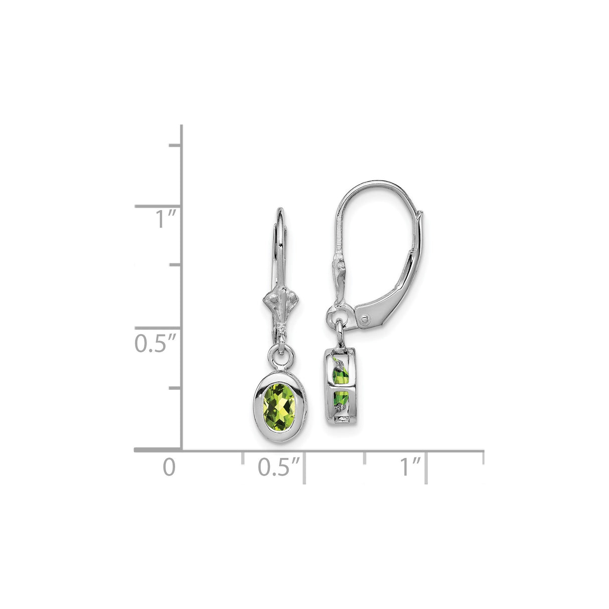 Sterling Silver Leverback Drop Earrings with Oval-Cut Peridot Gemstones, Classic Dangle Design