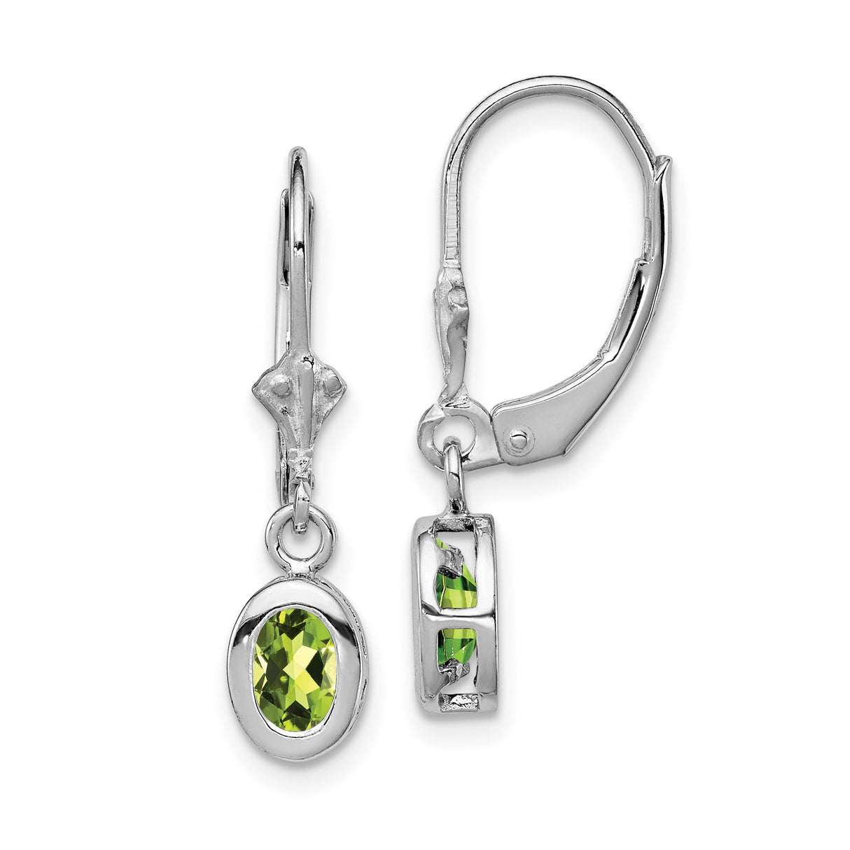 Sterling Silver Leverback Drop Earrings with Oval-Cut Peridot Gemstones, Classic Dangle Design