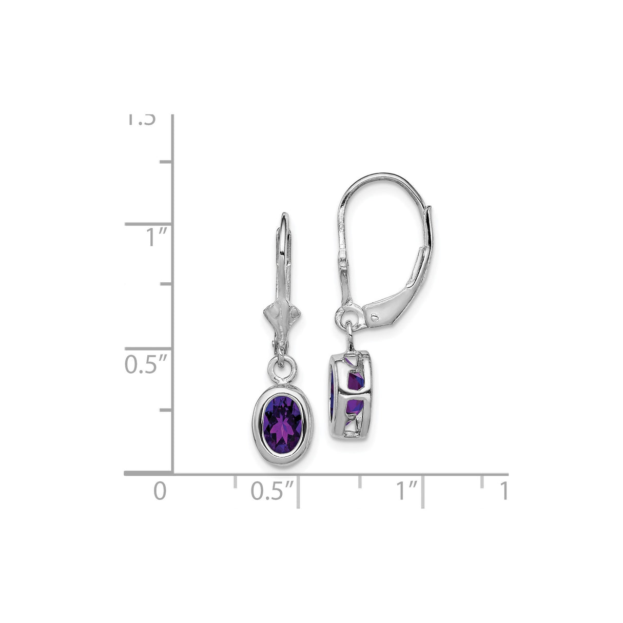 Sterling Silver Dangle Earrings with Oval Amethyst, Leverback, Open Heart Design