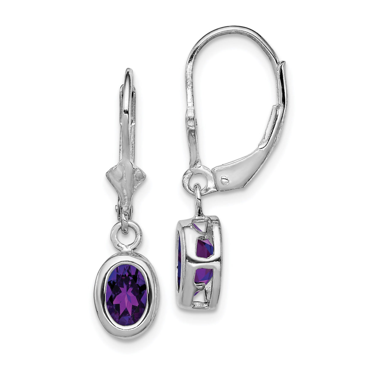 Sterling Silver Dangle Earrings with Oval Amethyst, Leverback, Open Heart Design