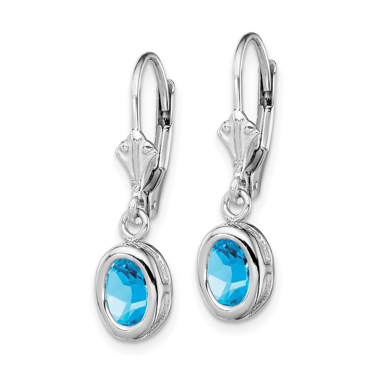 Sterling Silver Drop Earrings with Swiss Blue Topaz and Open Heart Accents