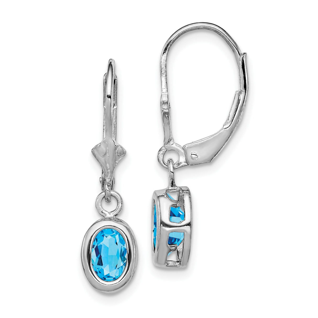 Sterling Silver Drop Earrings with Swiss Blue Topaz and Open Heart Accents