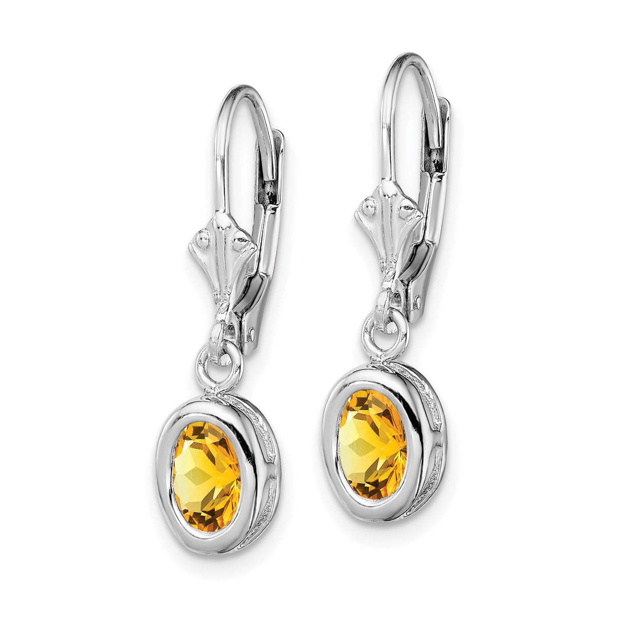 Sterling Silver Drop Earrings with Oval Cut Citrine, Leverback Dangle Design