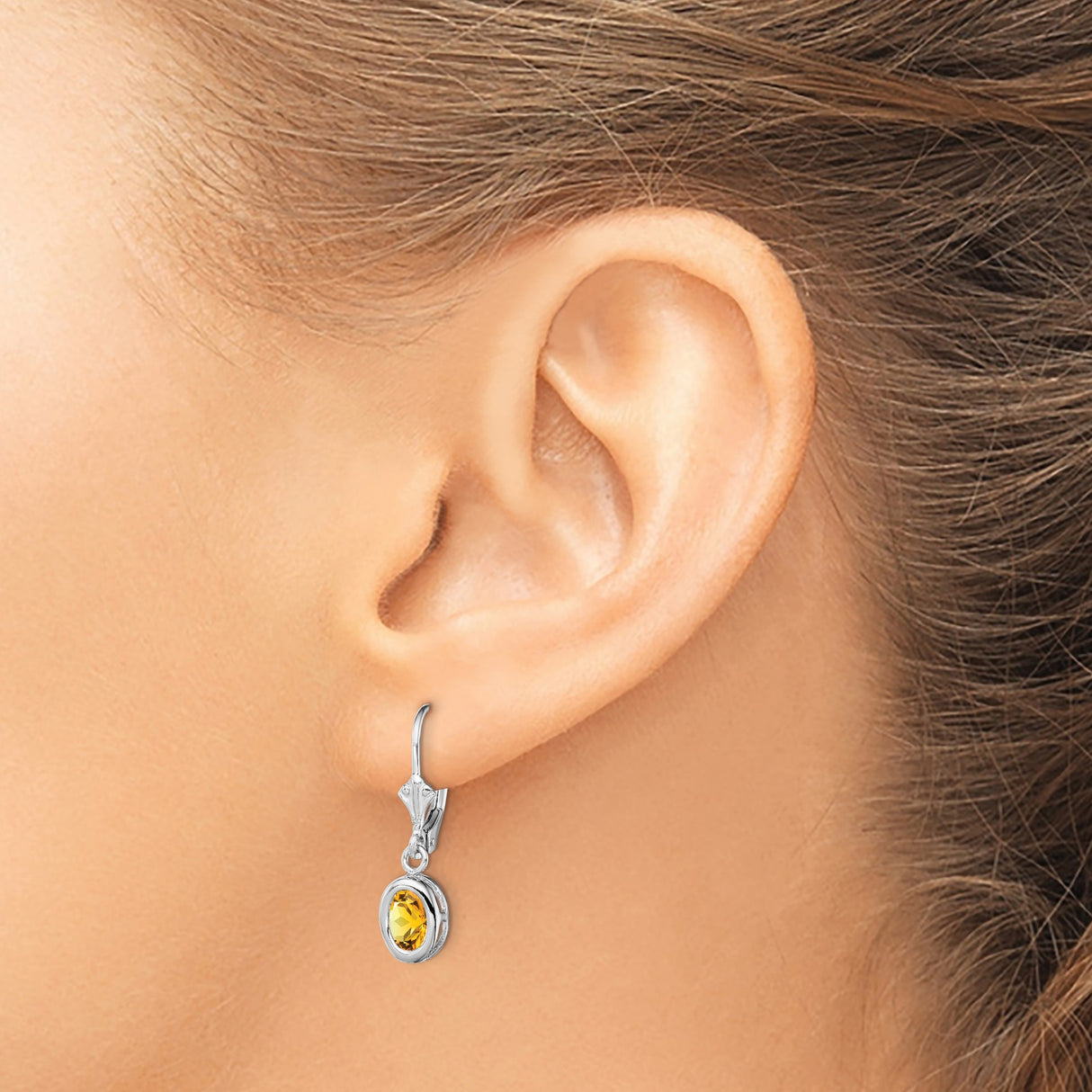 Sterling Silver Drop Earrings with Oval Cut Citrine, Leverback Dangle Design