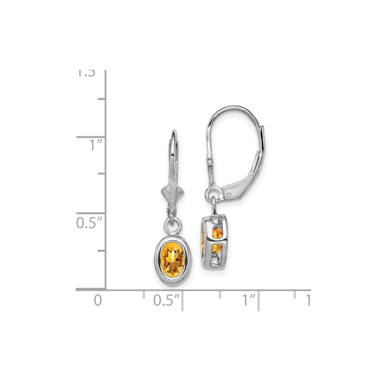 Sterling Silver Drop Earrings with Oval Cut Citrine, Leverback Dangle Design