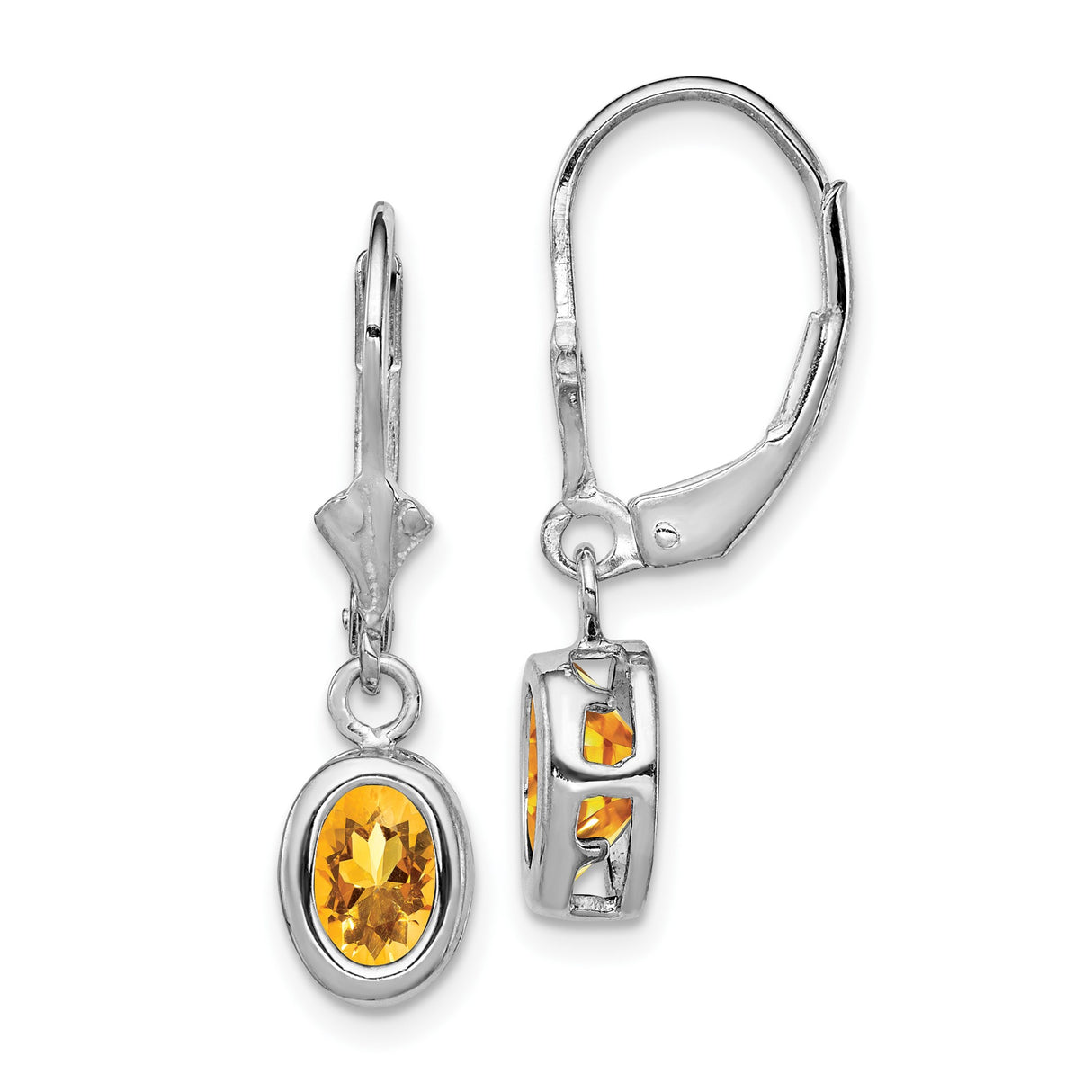 Sterling Silver Drop Earrings with Oval Cut Citrine, Leverback Dangle Design