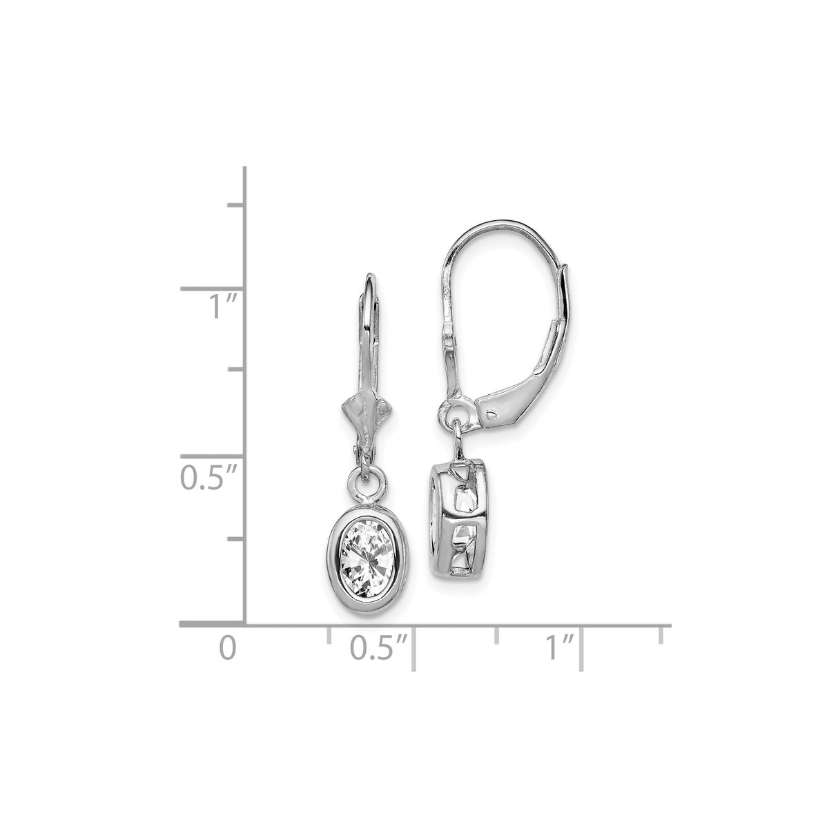 Sterling Silver Leverback Drop Earrings with Oval Cubic Zirconia and Hebrew Chai Symbol