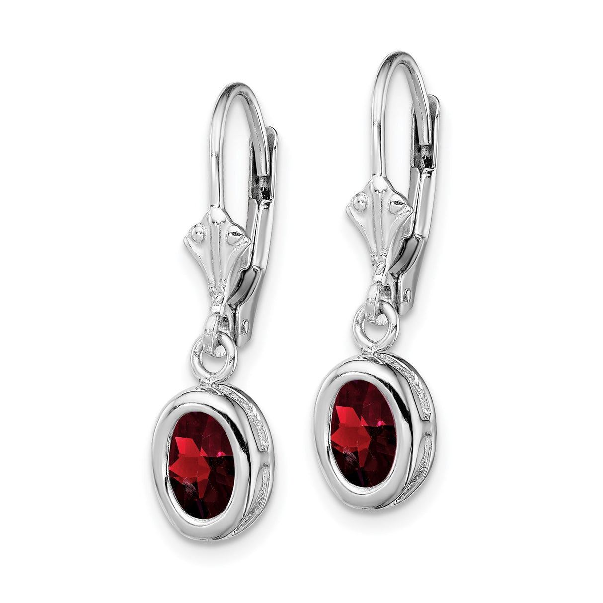 Sterling Silver Dangle Earrings with Garnet Oval Gemstones, Leverback and Heart Cutout Design