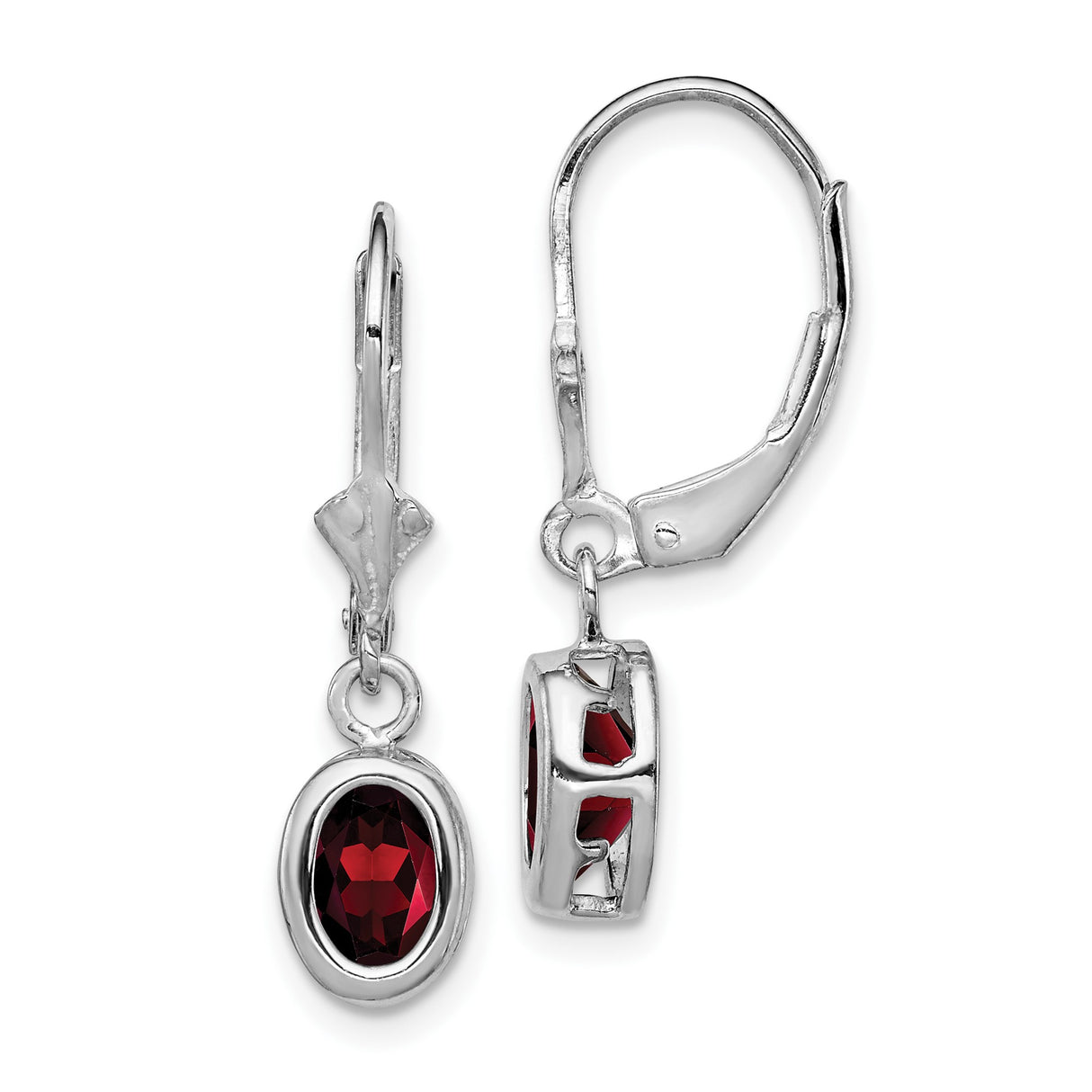 Sterling Silver Dangle Earrings with Garnet Oval Gemstones, Leverback and Heart Cutout Design