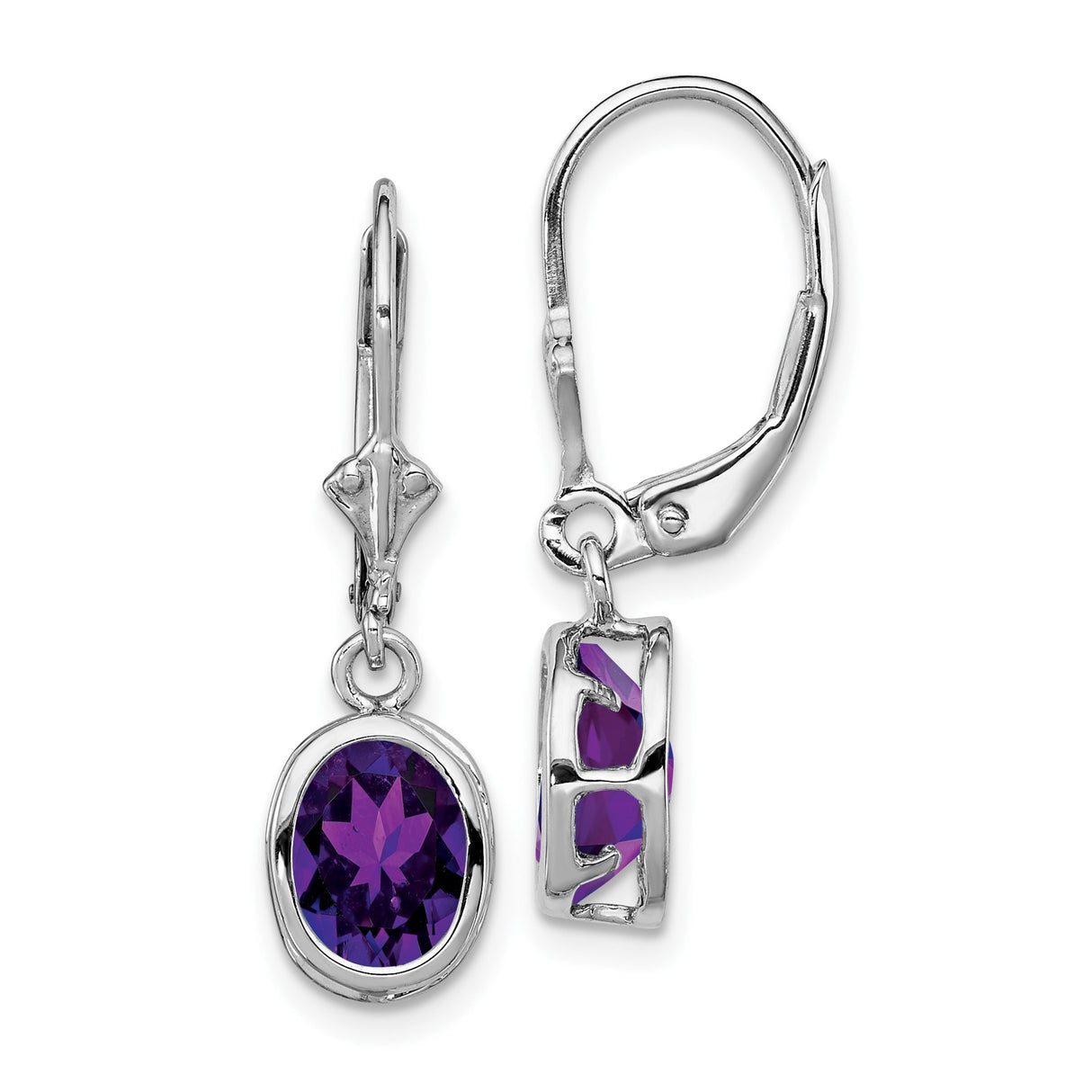 Sterling Silver Drop Earrings with Oval Amethyst, Celtic Knot Design, Leverback Closure