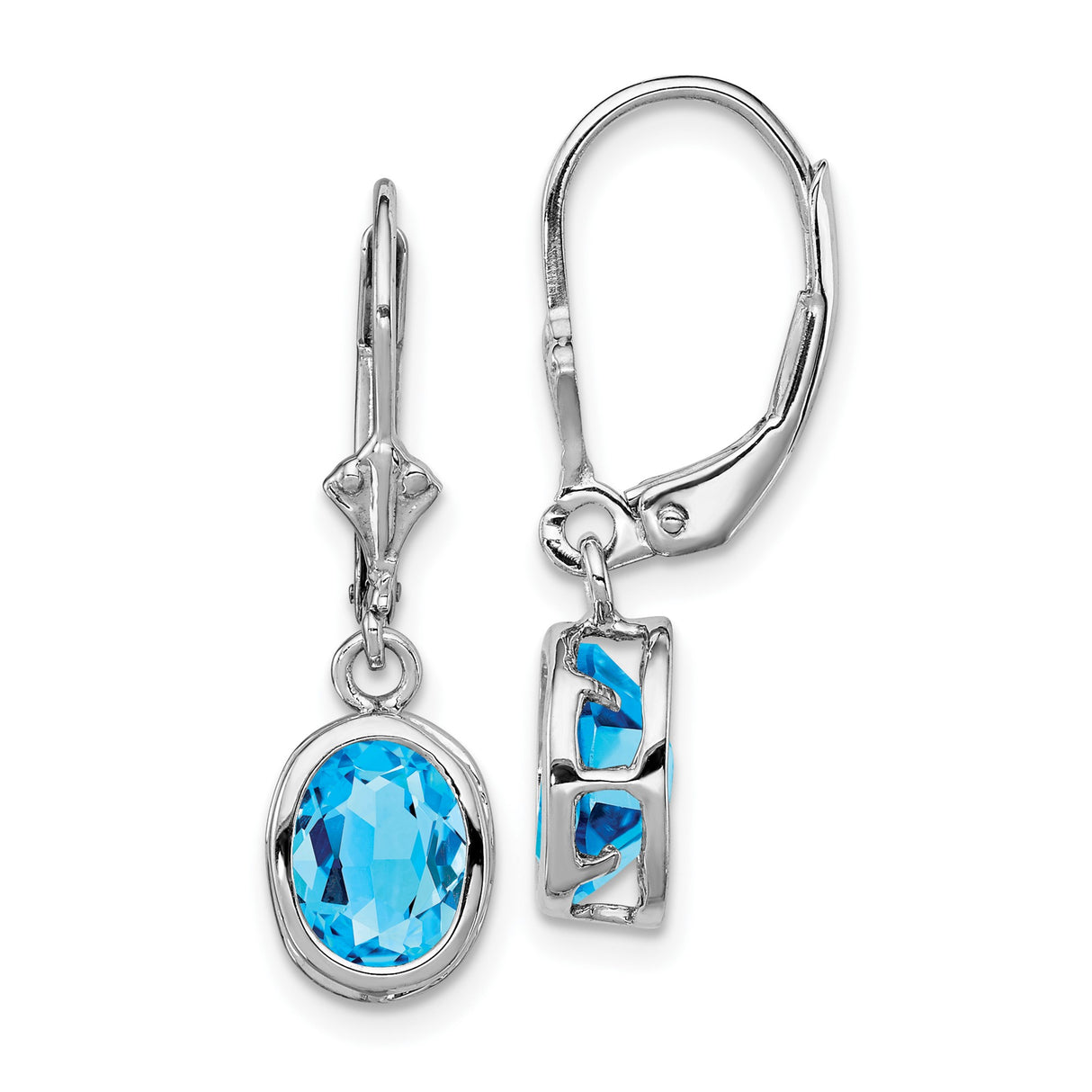 Sterling Silver Dangle Earrings with Swiss Blue Topaz, Celtic Knot Leverback Design