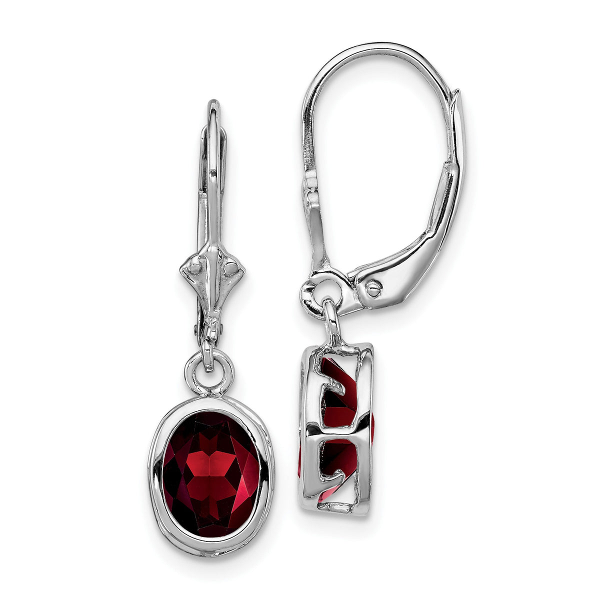 Sterling Silver Dangle Earrings with Oval Garnet, Celtic Eternity and Unity Symbols