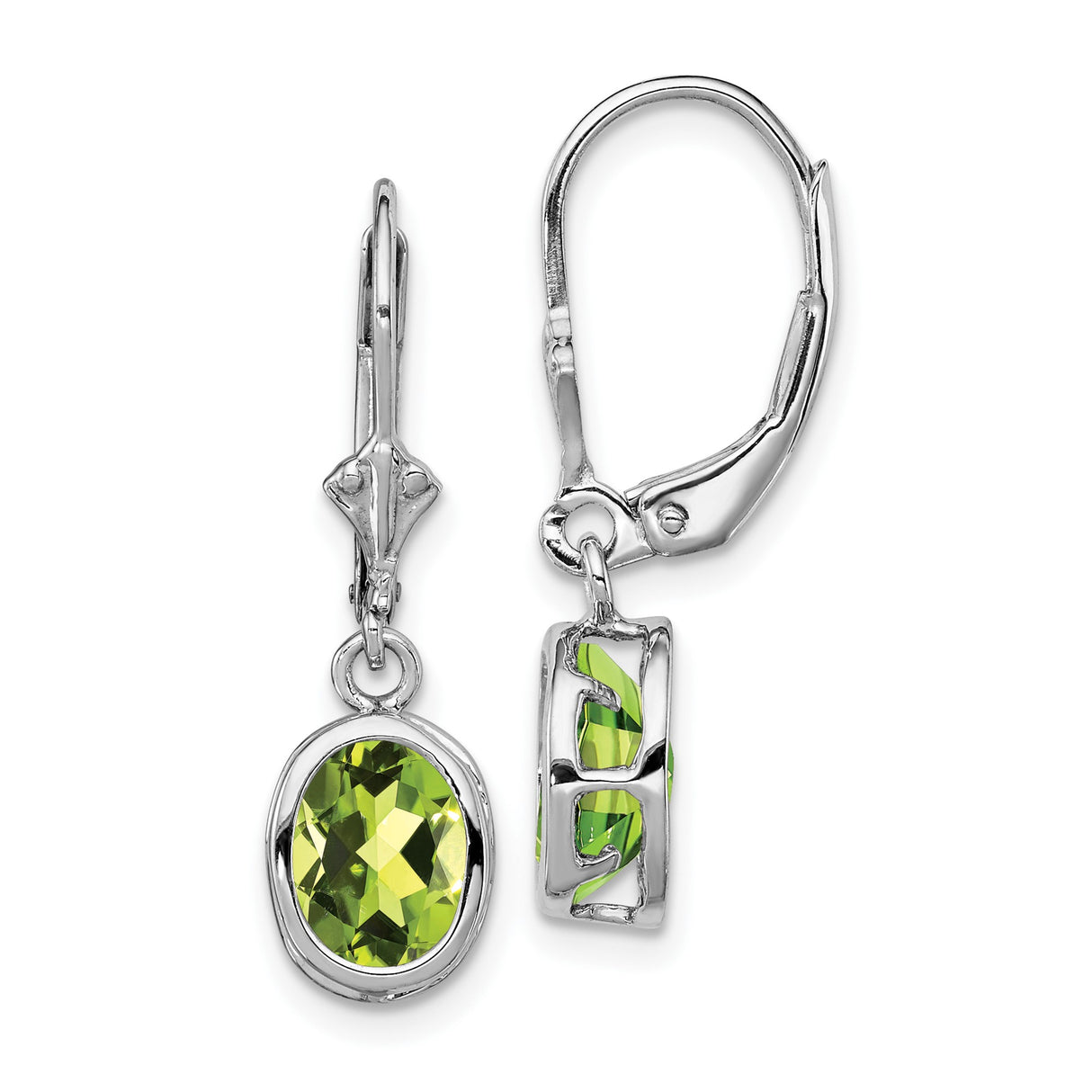 Sterling Silver Dangle Earrings with Peridot, Celtic Knot Drop Design, Leverback Style