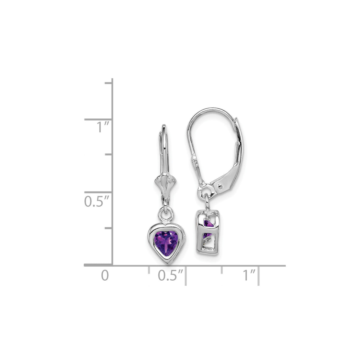 Sterling Silver Heart Dangle Earrings with Amethyst, Leverback Drop Design for Women