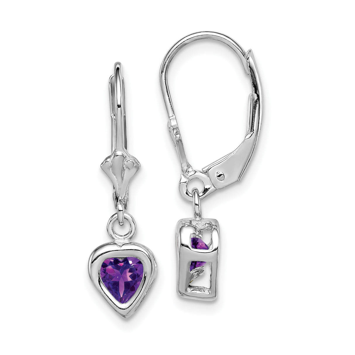 Sterling Silver Heart Dangle Earrings with Amethyst, Leverback Drop Design for Women