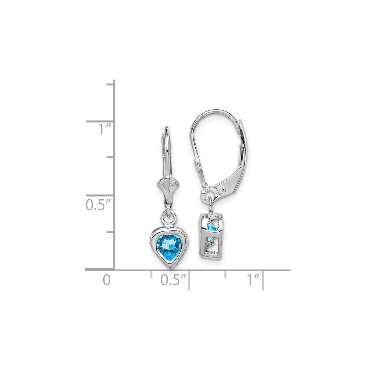 Sterling Silver Dangle Earrings with Heart Shaped Swiss Blue Topaz, Leverback Heart Design
