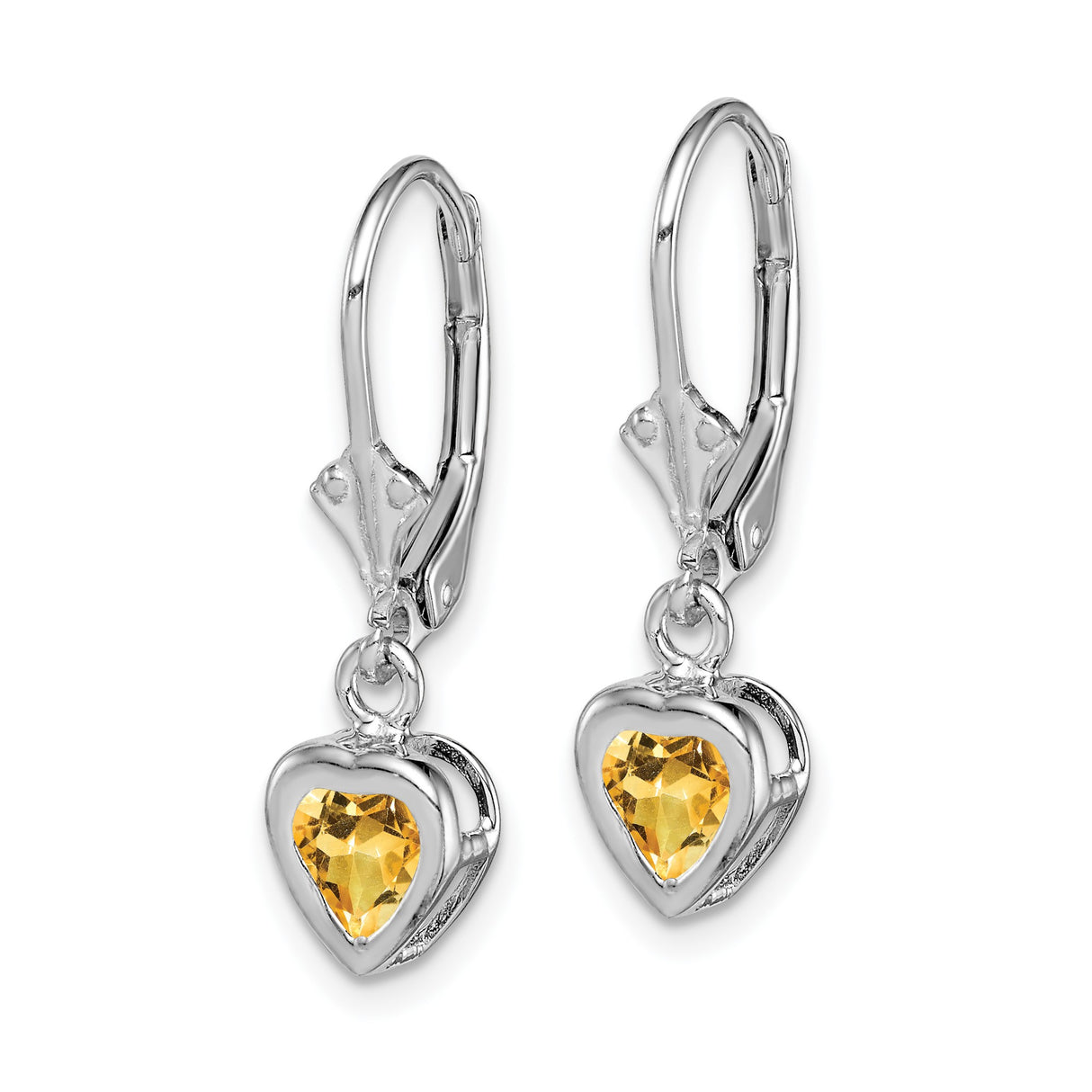 Sterling Silver Leverback Earrings with Heart Shaped Citrine, Romantic Dangle Design