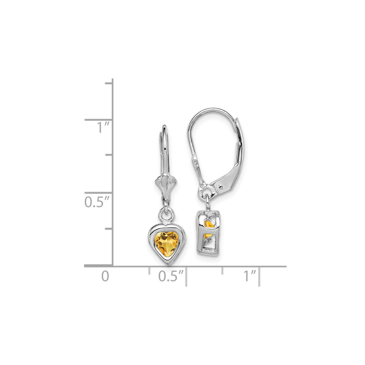Sterling Silver Leverback Earrings with Heart Shaped Citrine, Romantic Dangle Design