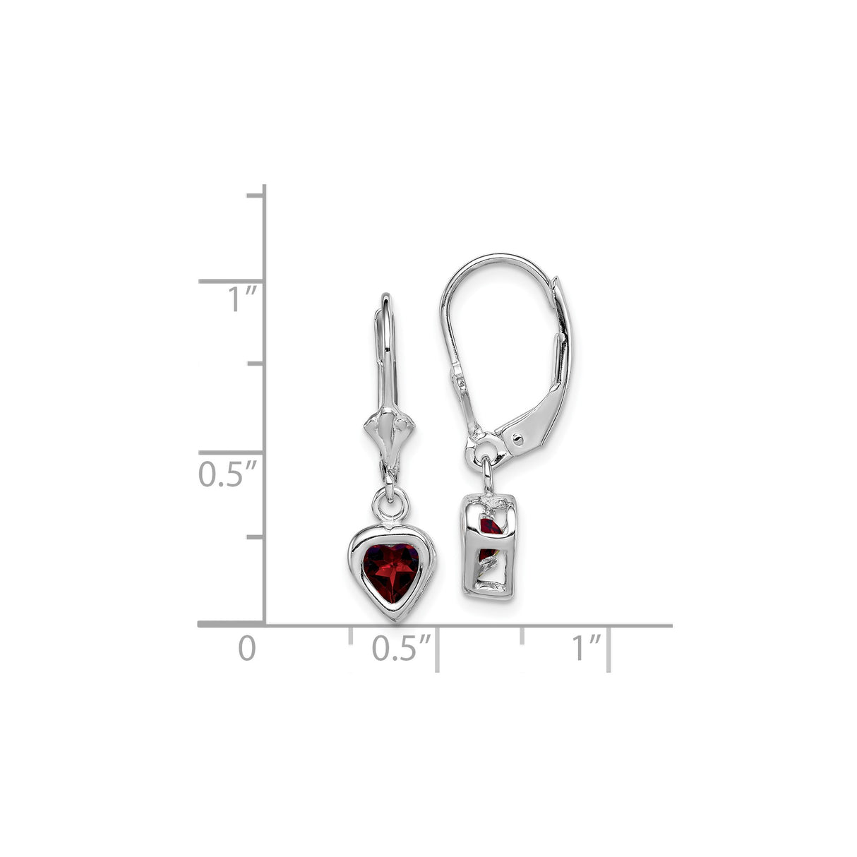 Sterling Silver Heart Dangle Earrings with Garnet Gemstones, Leverback Drop Design