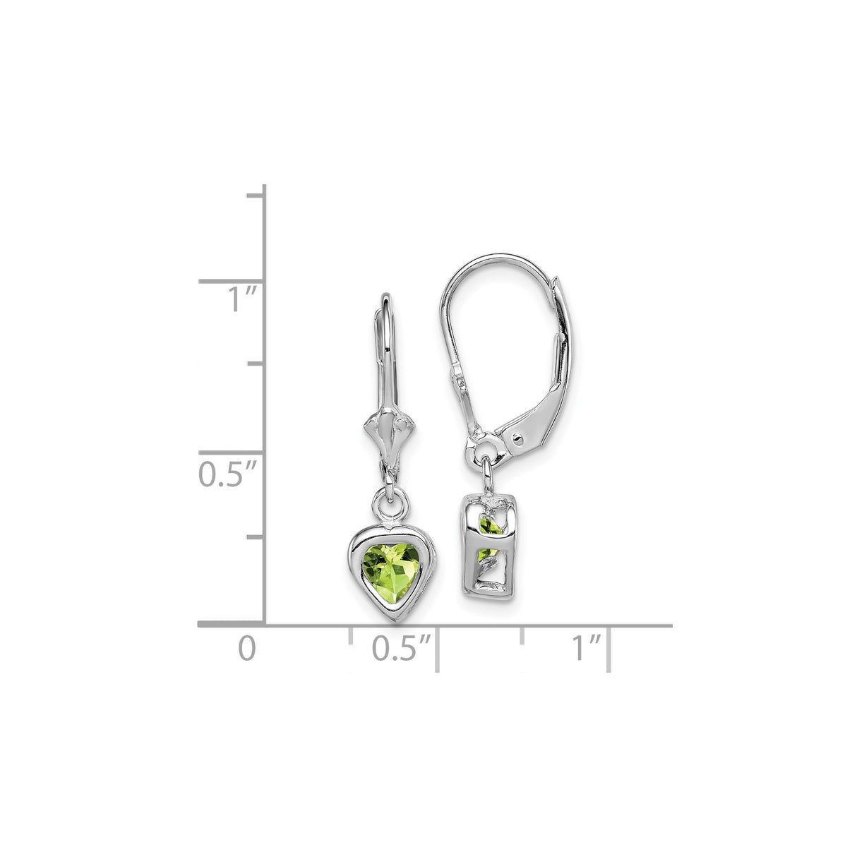 Sterling Silver Dangle Earrings with Heart Shaped Peridot Gemstones Leverback Design