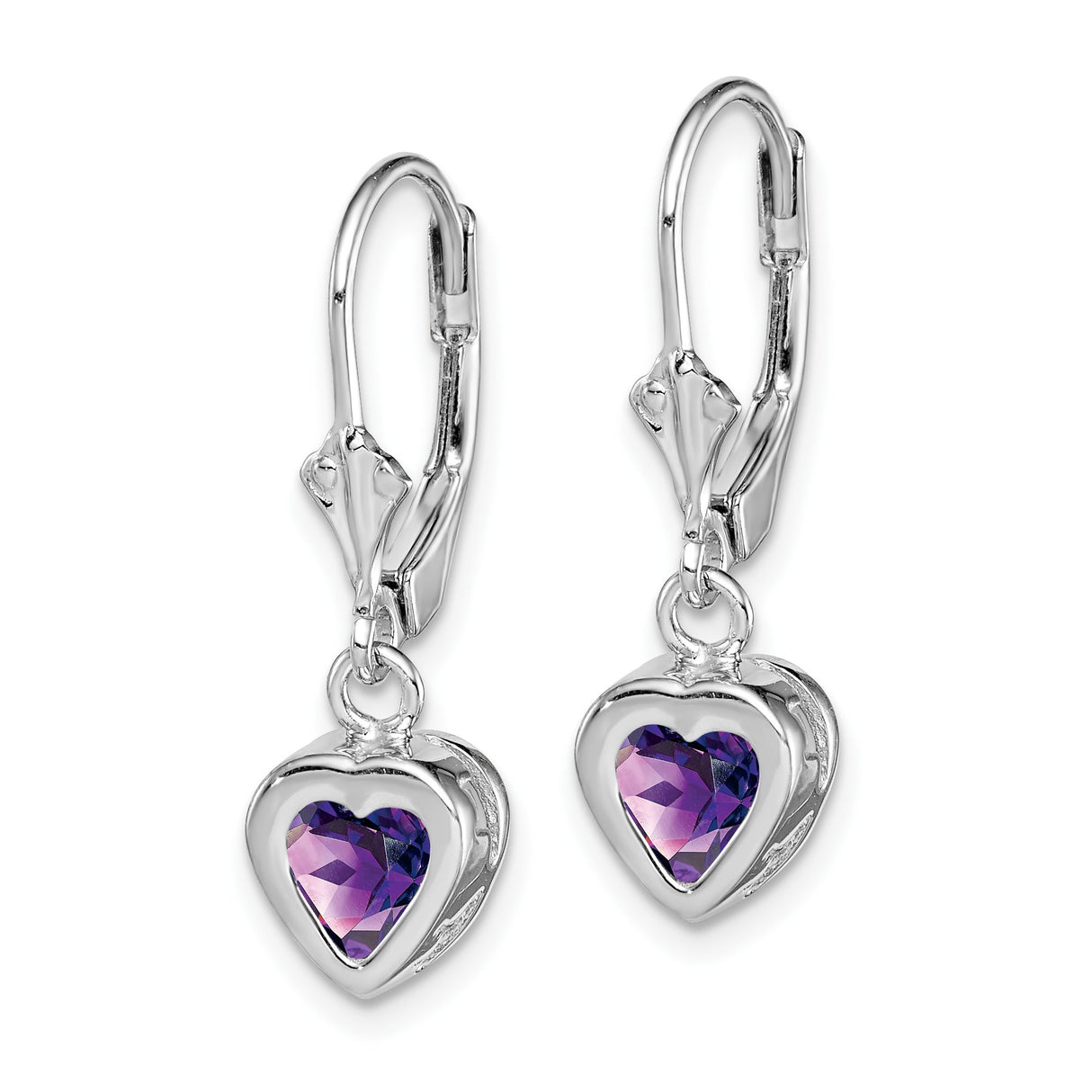 Sterling Silver Heart Drop Earrings with Amethyst and Leverback Closures for Women