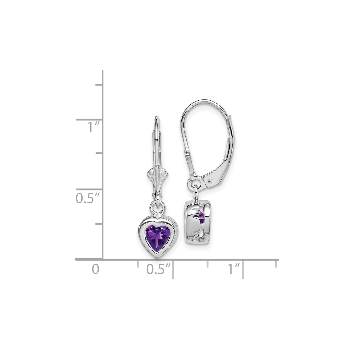 Sterling Silver Heart Drop Earrings with Amethyst and Leverback Closures for Women