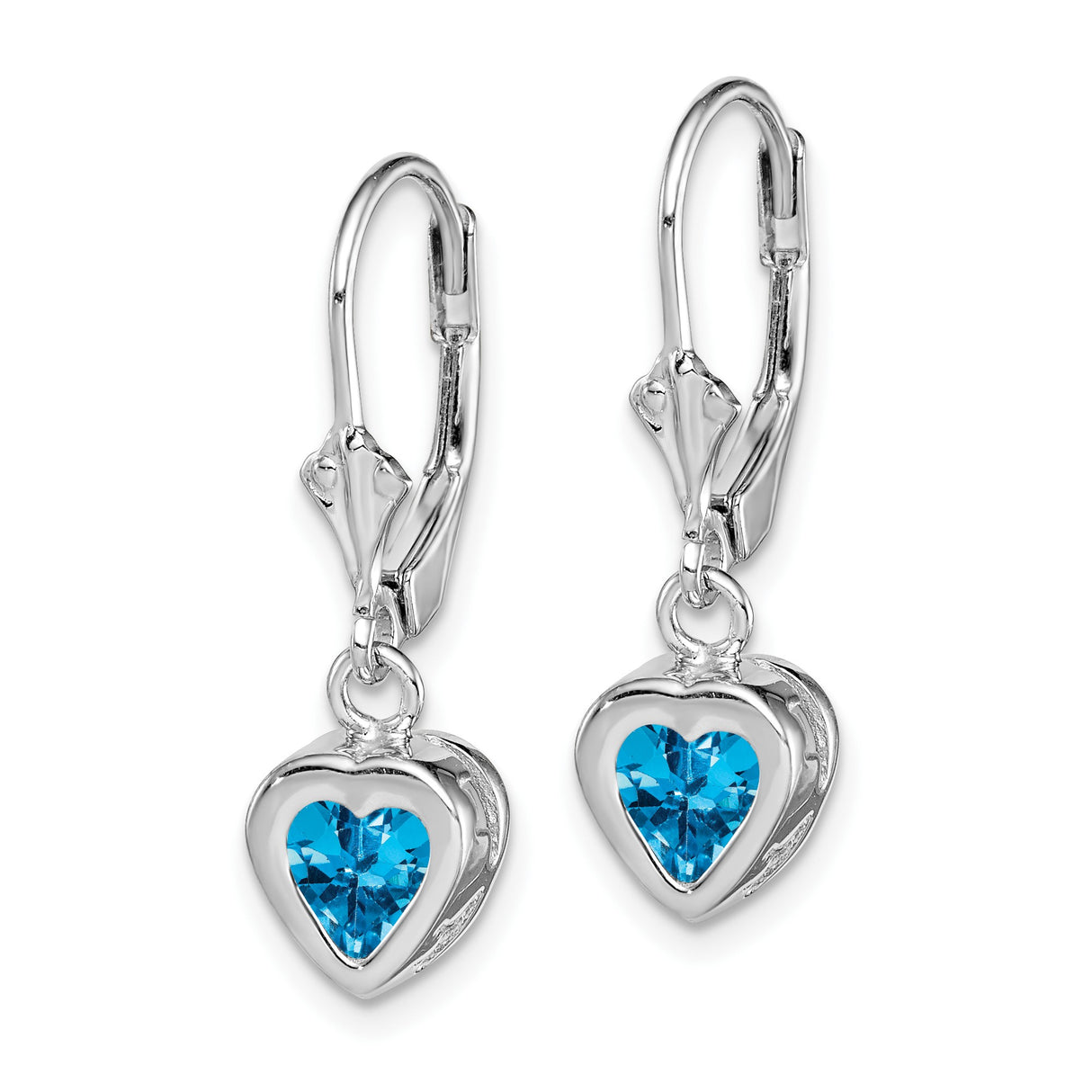 Sterling Silver Dangle Earrings with Swiss Blue Topaz, Heart Shape and Bird Motif Leverbacks