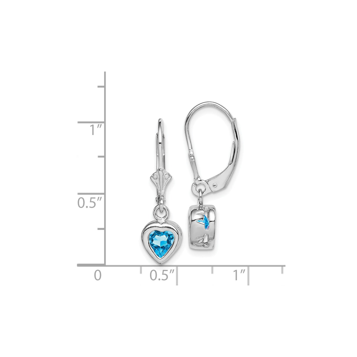 Sterling Silver Dangle Earrings with Swiss Blue Topaz, Heart Shape and Bird Motif Leverbacks
