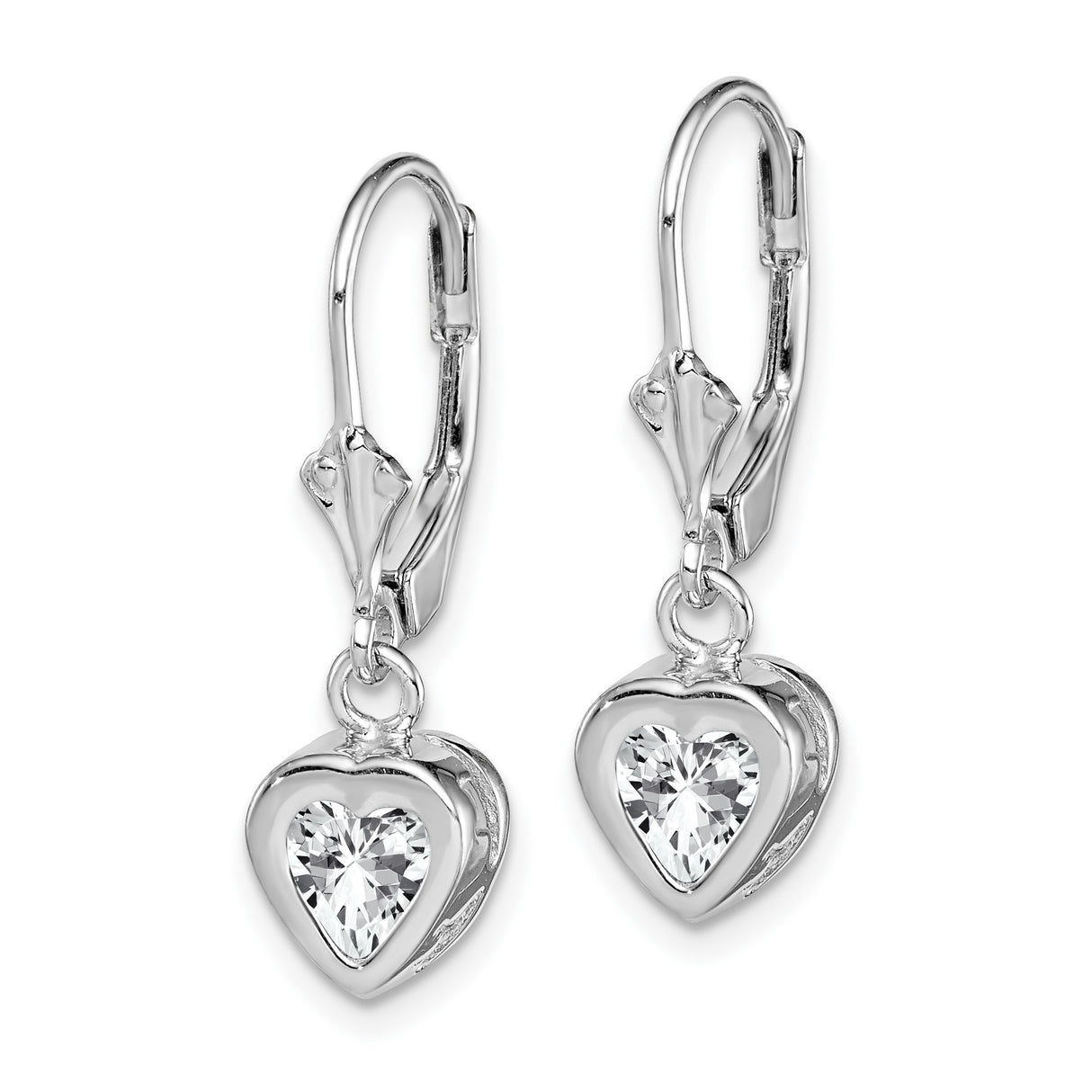 Sterling Silver Heart Cross Dangle Earrings with Cubic Zirconia, Leverback Christian Jewelry