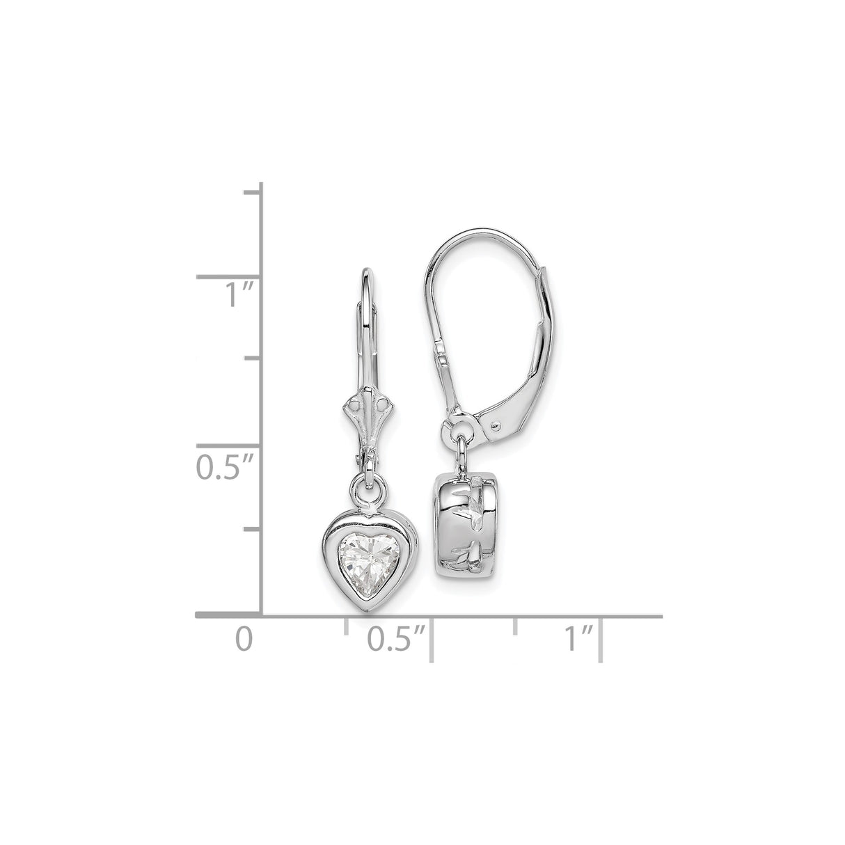 Sterling Silver Heart Cross Dangle Earrings with Cubic Zirconia, Leverback Christian Jewelry