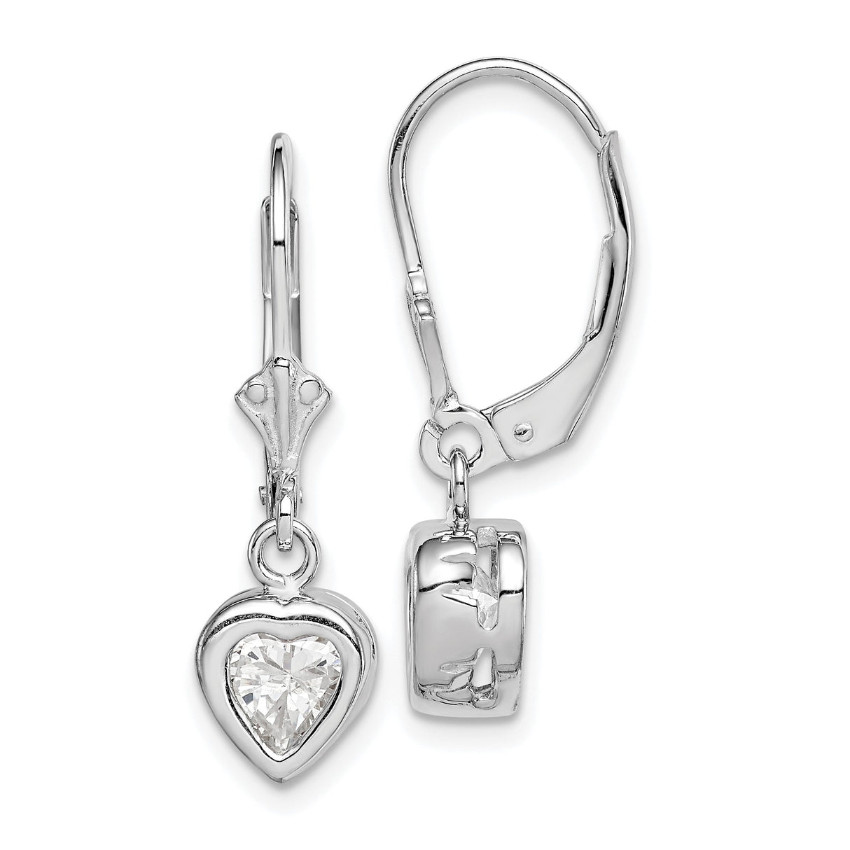 Sterling Silver Heart Cross Dangle Earrings with Cubic Zirconia, Leverback Christian Jewelry