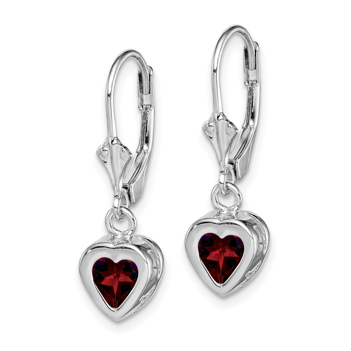 Sterling Silver Heart Garnet Dangle Earrings with Cross Cutout Design for Women