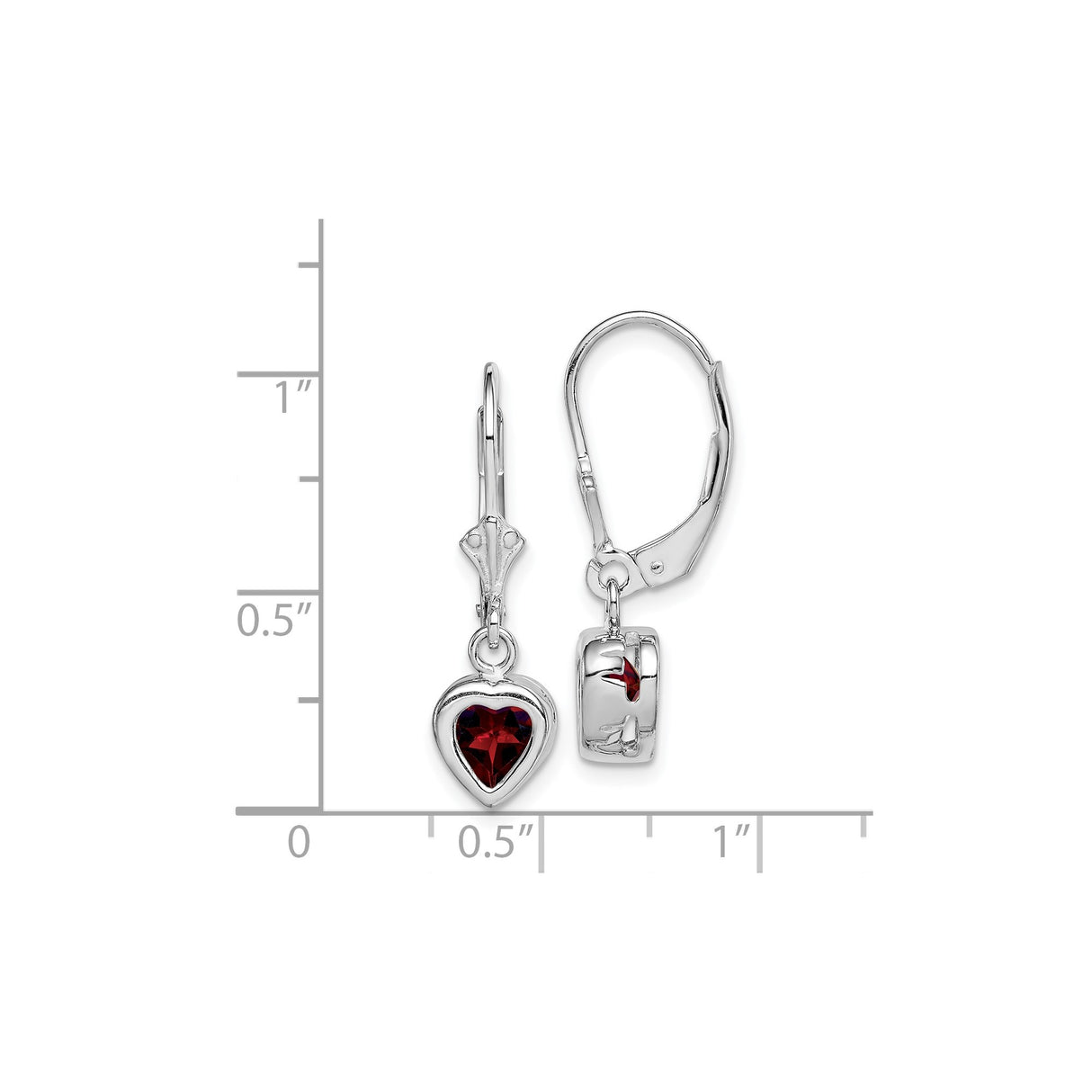 Sterling Silver Heart Garnet Dangle Earrings with Cross Cutout Design for Women