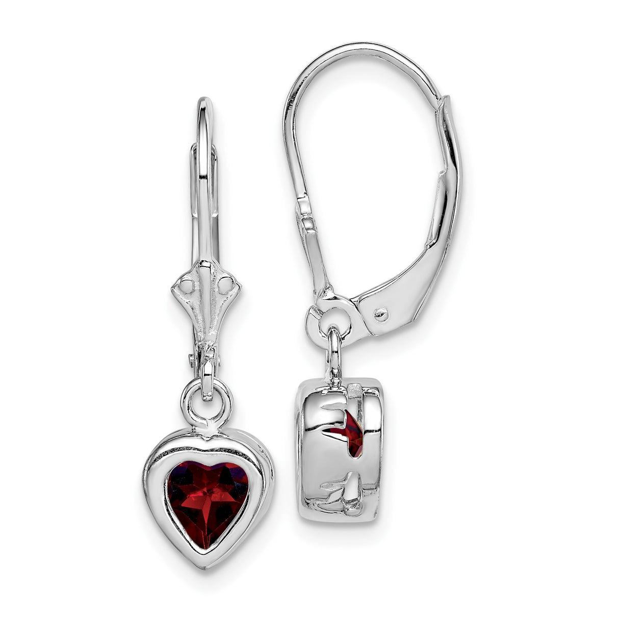 Sterling Silver Heart Garnet Dangle Earrings with Cross Cutout Design for Women
