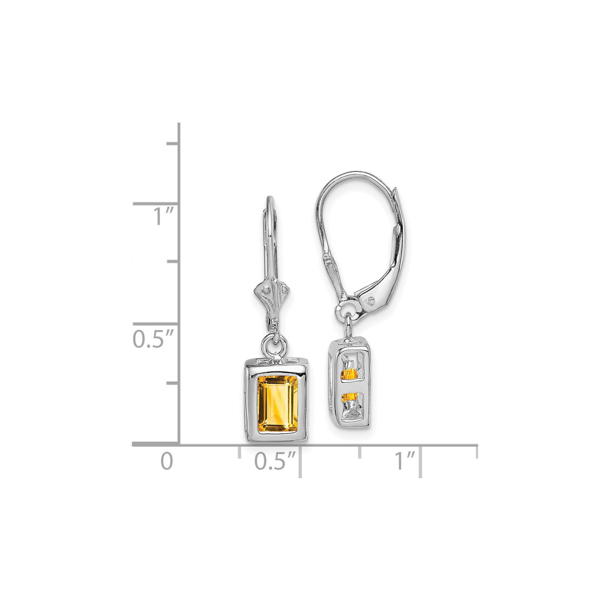Sterling Silver Drop Earrings with Rectangular Citrine, Modern Faceted Design, Leverback Closure