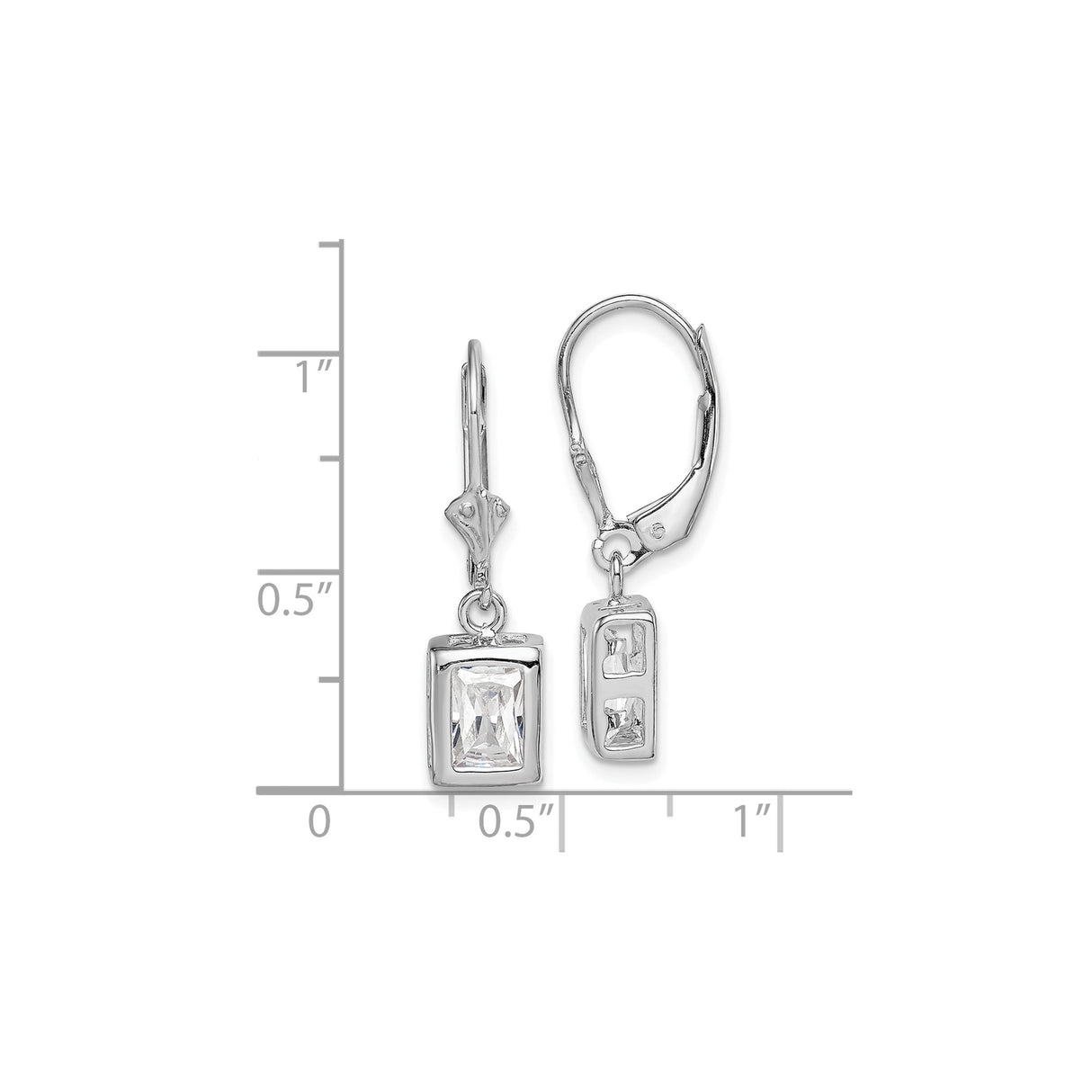 Sterling Silver Drop Earrings with Rectangular Cubic Zirconia in Bezel Setting