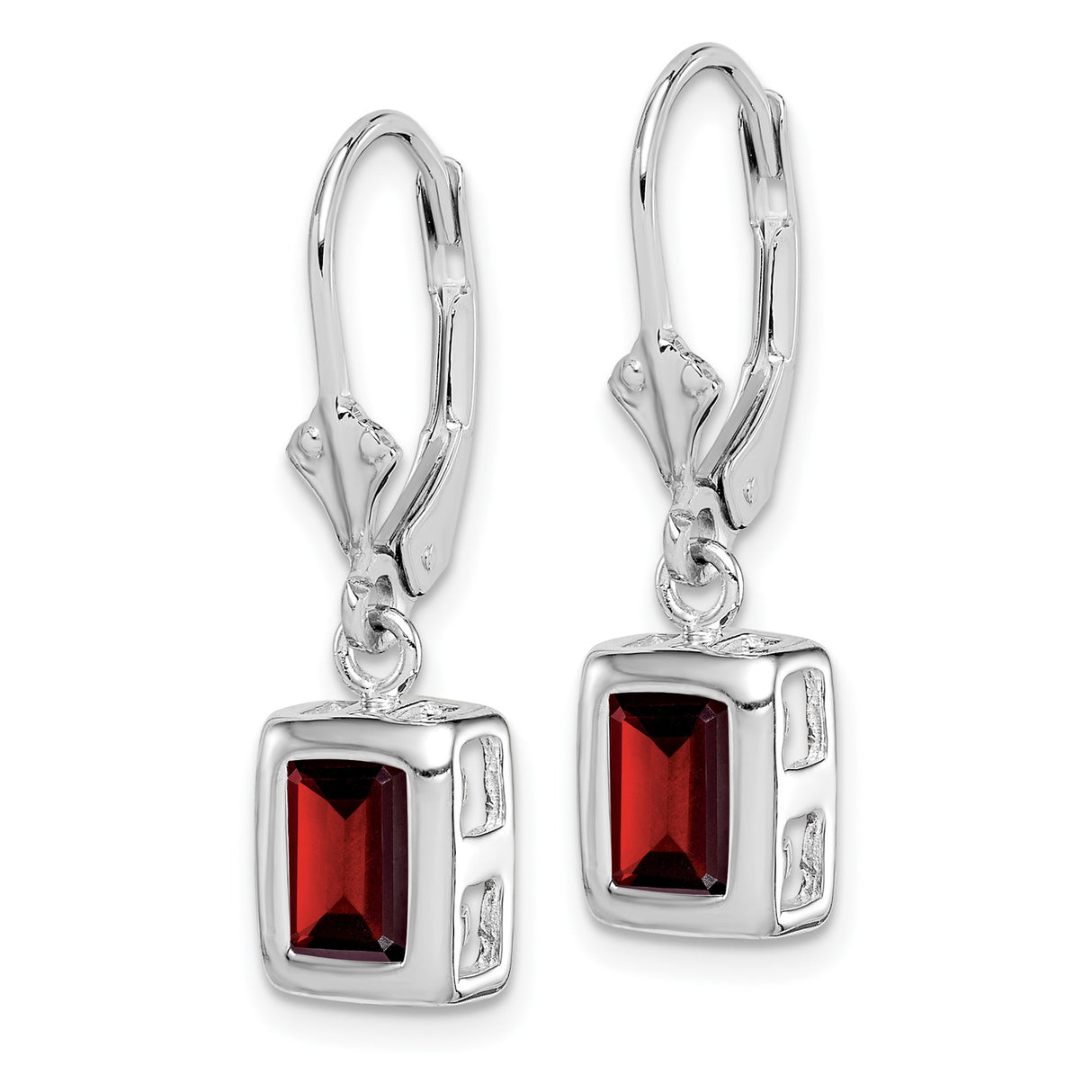 Sterling Silver Dangle Earrings with Garnet in Bezel Setting, Leverback Drop Style for Women