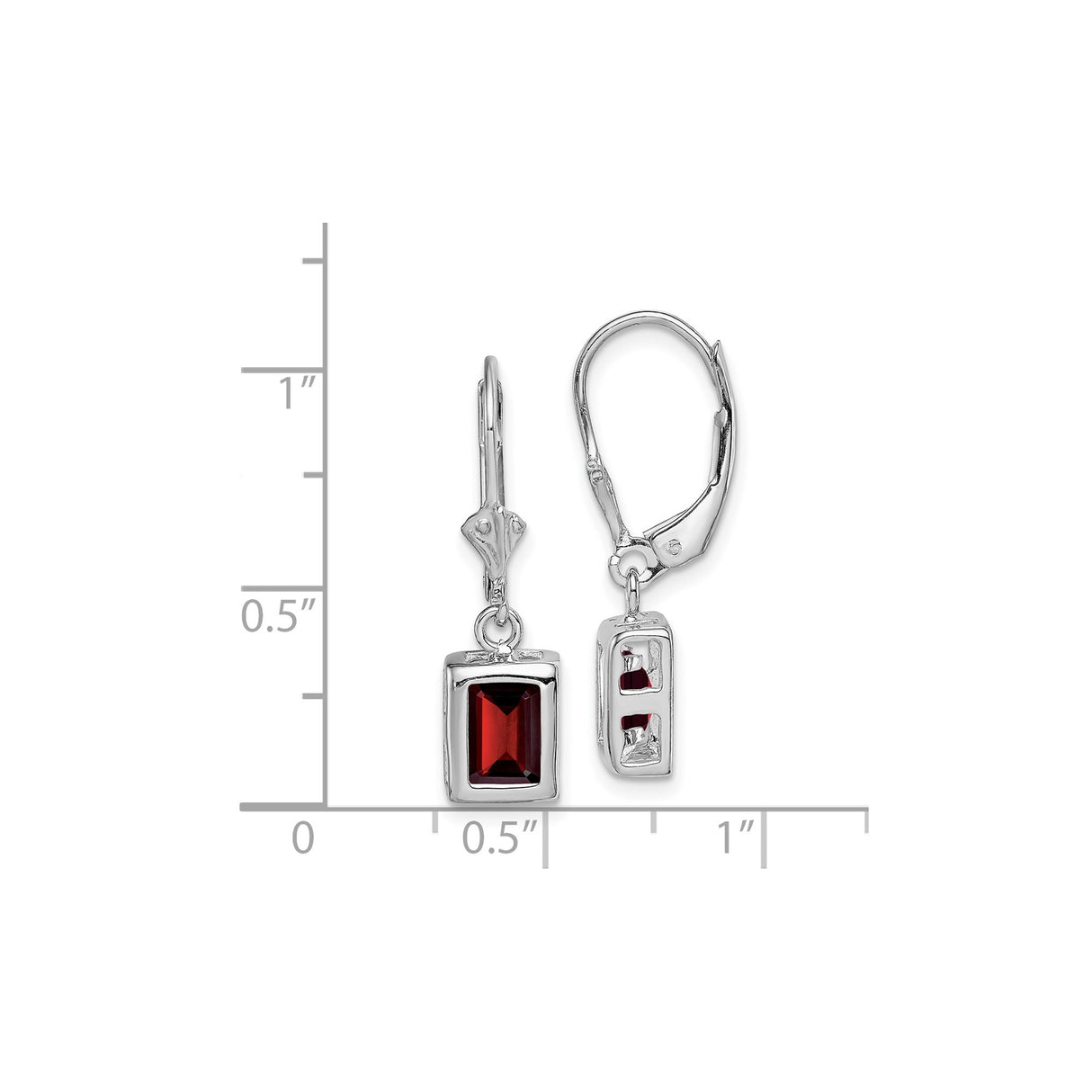 Sterling Silver Dangle Earrings with Garnet in Bezel Setting, Leverback Drop Style for Women