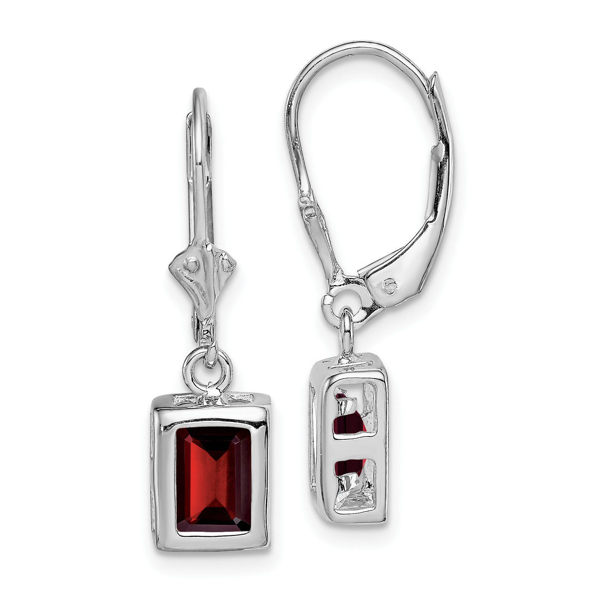 Sterling Silver Dangle Earrings with Garnet in Bezel Setting, Leverback Drop Style for Women