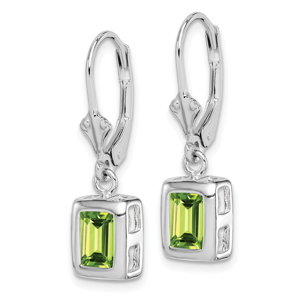 Sterling Silver Dangle Earrings with Peridot in Bezel Setting, Leverback Drop Design
