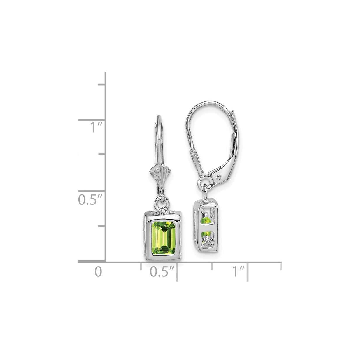 Sterling Silver Dangle Earrings with Peridot in Bezel Setting, Leverback Drop Design