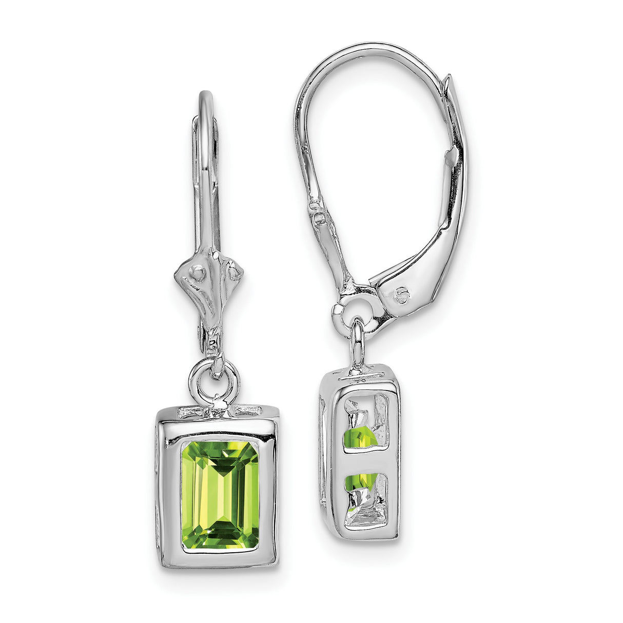 Sterling Silver Dangle Earrings with Peridot in Bezel Setting, Leverback Drop Design