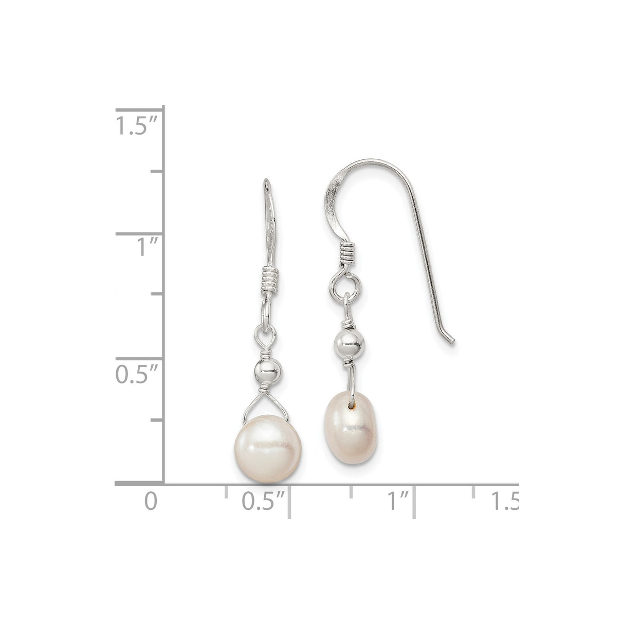 Sterling Silver Dangle Earrings with White Freshwater Pearls and Polished Beads